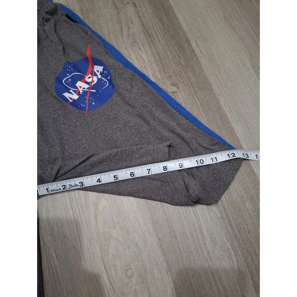 NASA Mens Gray Heather Athletic Shorts Red Blue Stripe Drawstring Size Medium